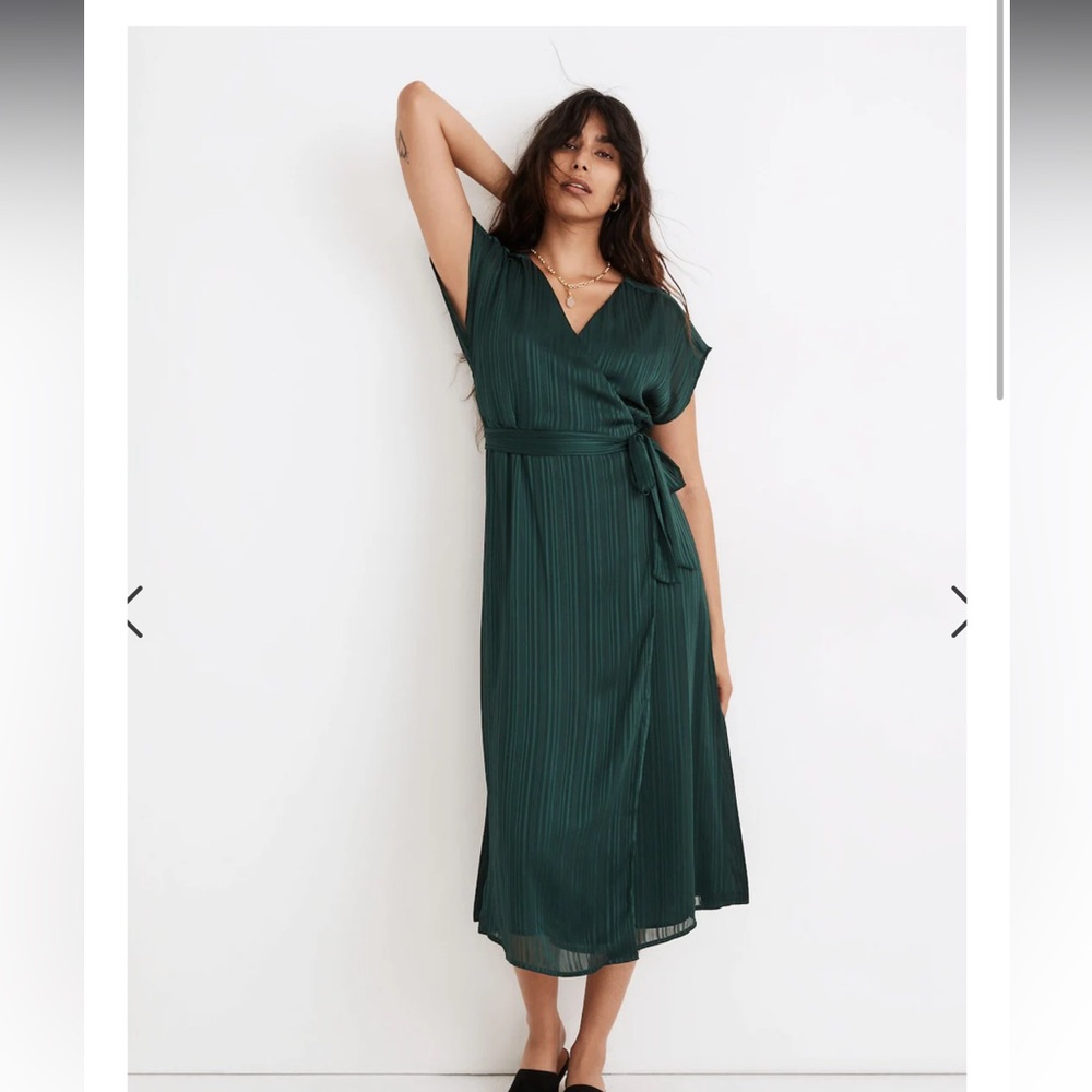 Madewell satin stripe wrap midi dress